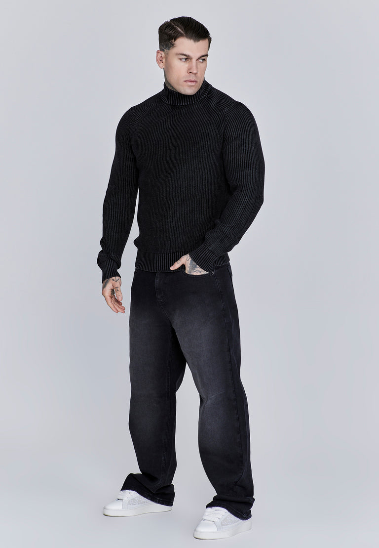 SIKSILK sweter męski czarny High Neck Sweater SS-27927 rozmiar S