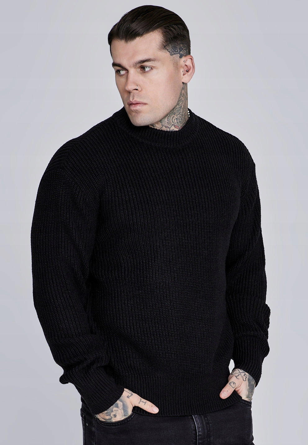 SIKSILK sweter męski czarny Knitted Sweater SS-27906 rozmiar XL