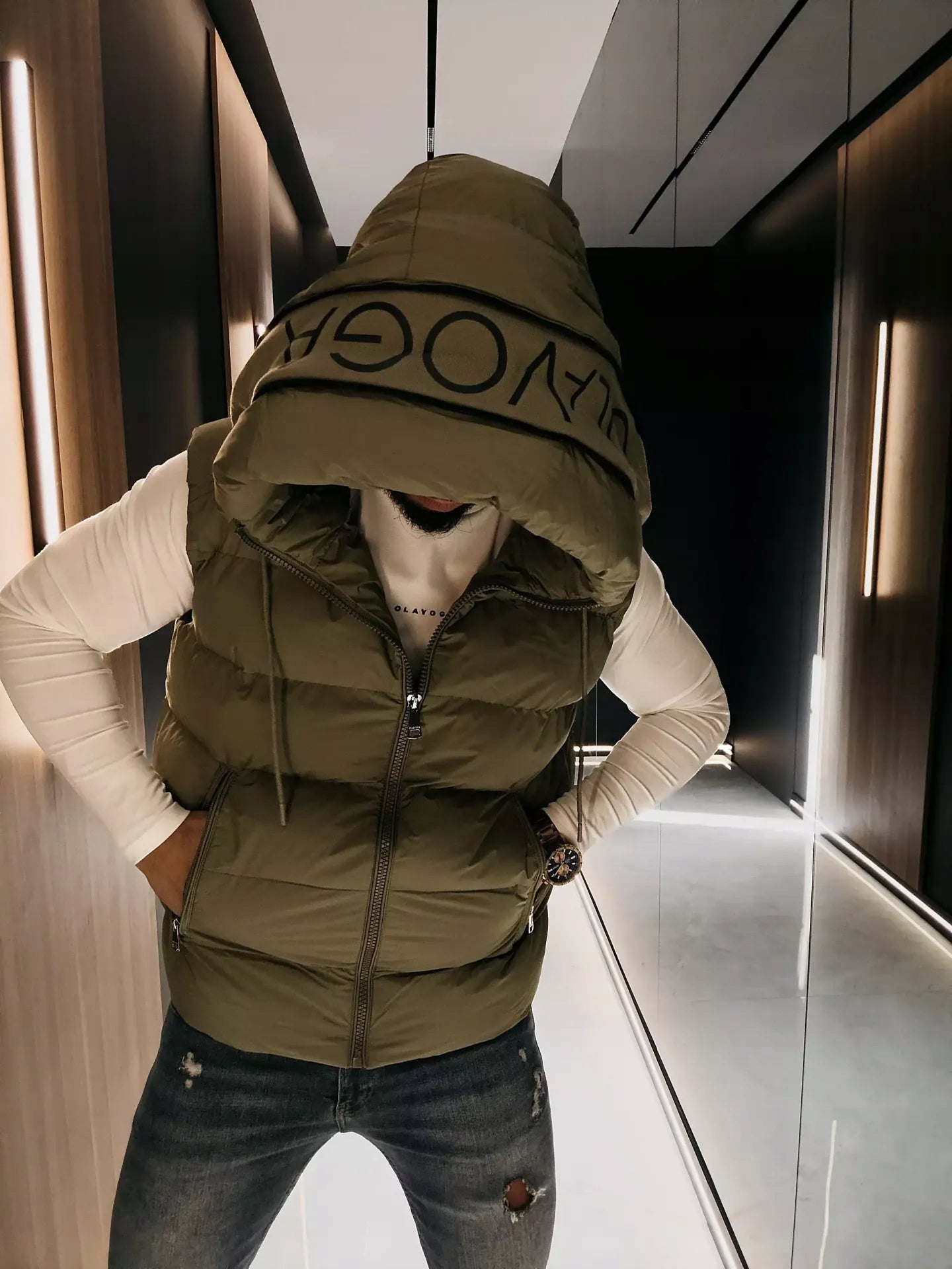 Bezrękawnik męski pikowany OLAVOGA Men TAER - Khaki (Rozmiar: XL)