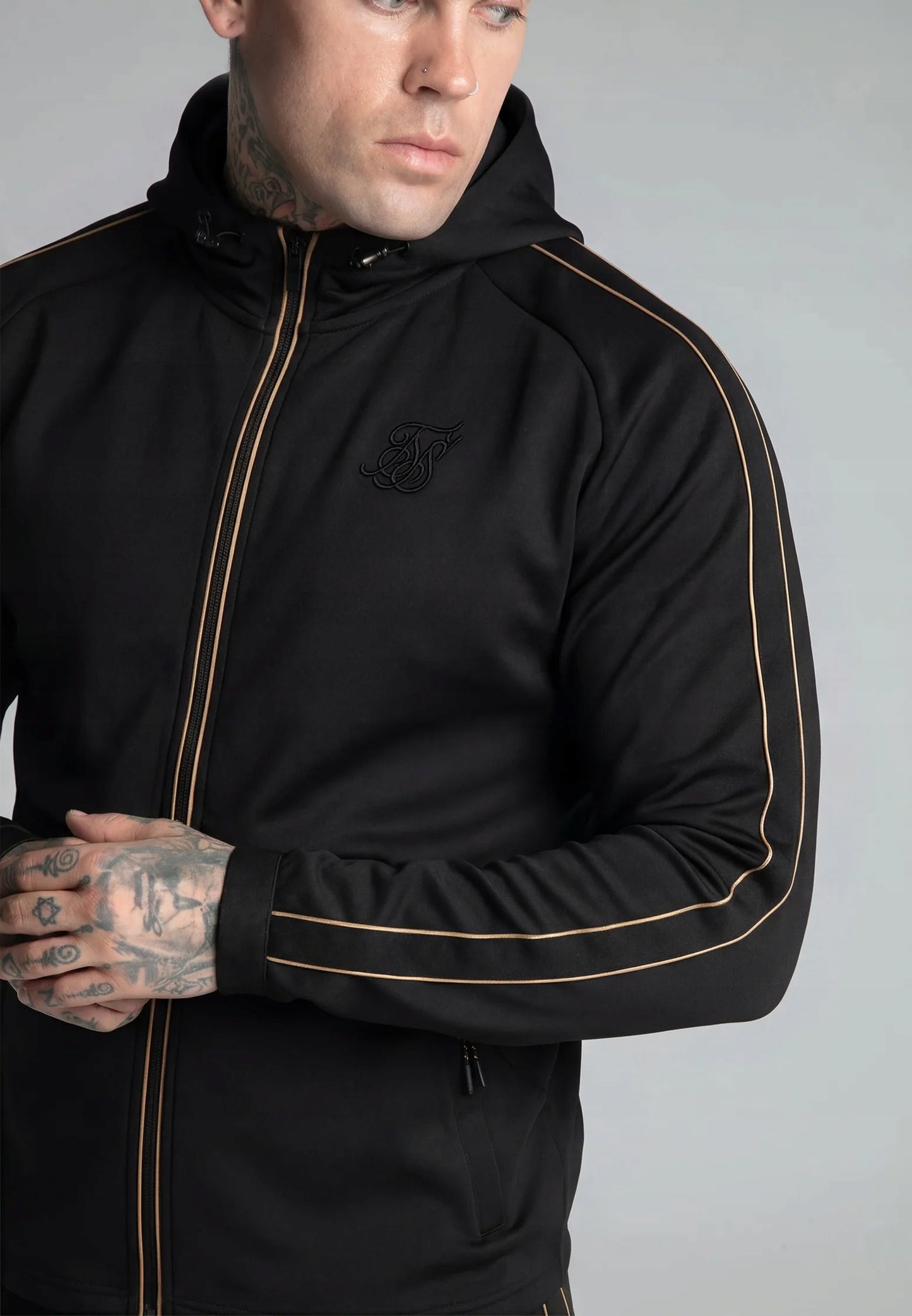 SIKSILK Bluza Męska Czarna Rozpinana SS-28221 Full Zip Hoodie Premium L