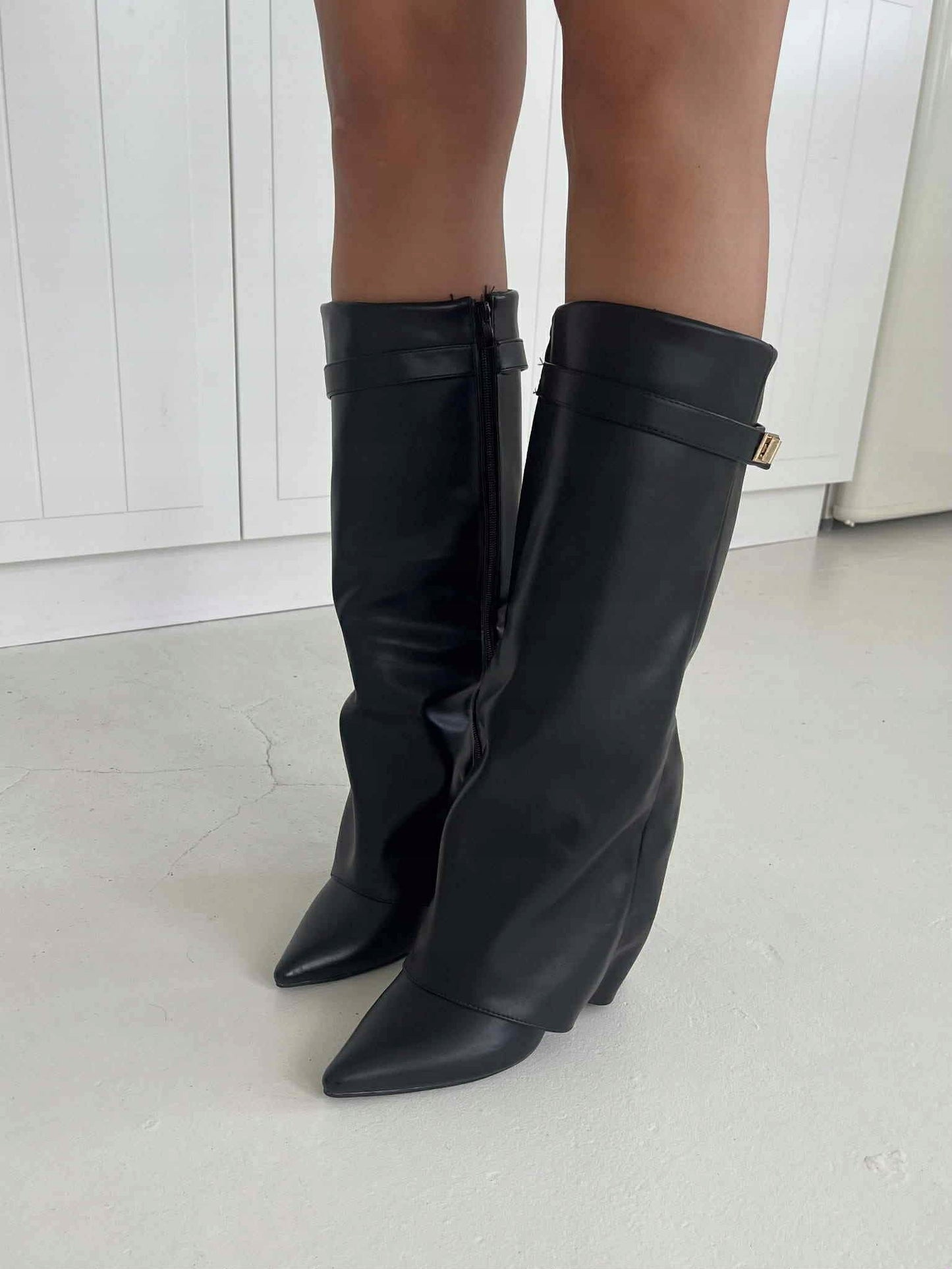 Kozaki damskie do kolana słupek rozmiar 36 z wywiniętą cholewką