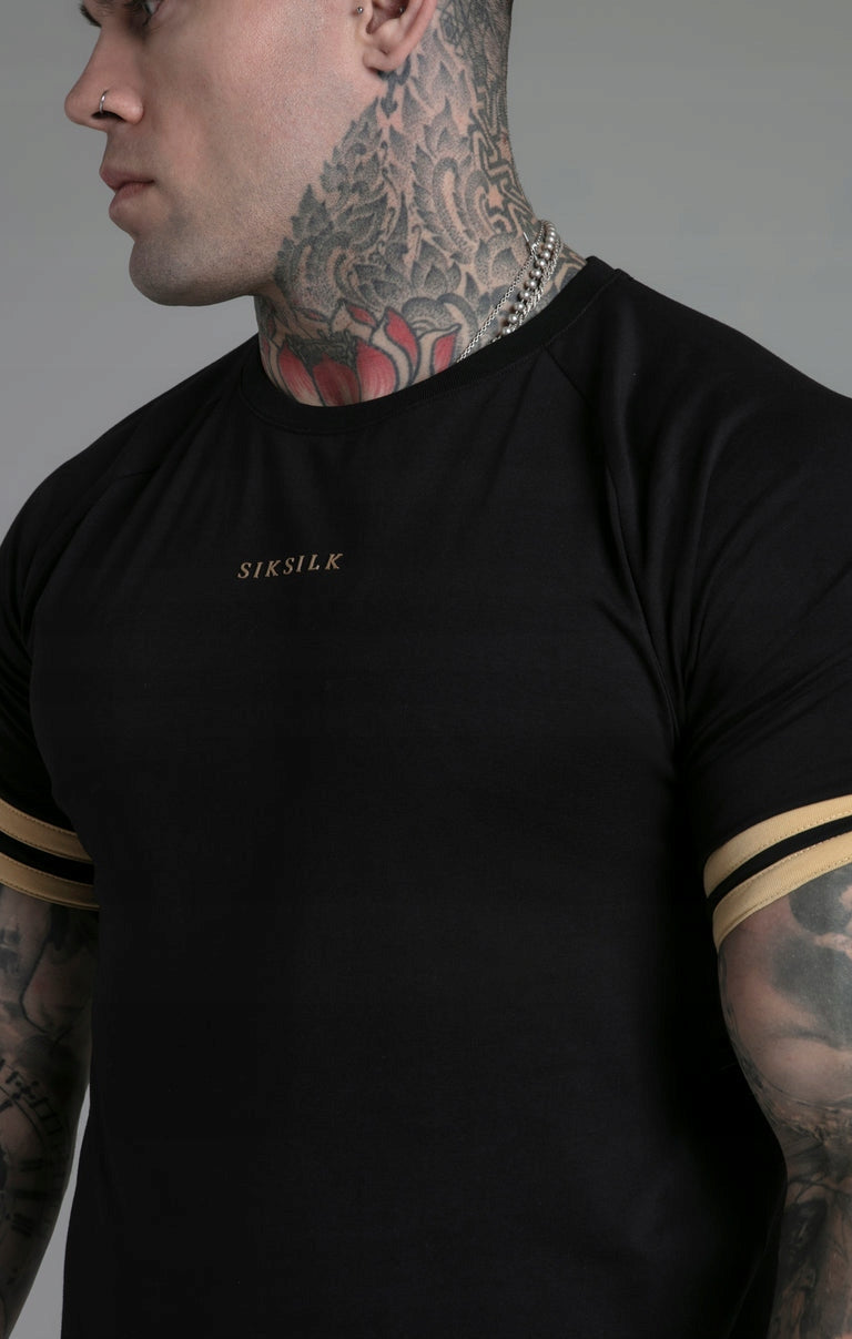 SIKSILK T-shirt męski czarny złoty SS-26047 Tournament T-shirt rozmiar M