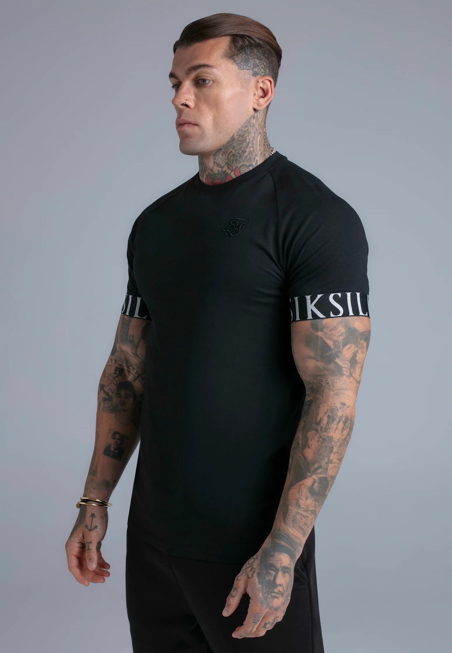 SIKSILK T-shirt męski czarny bawełna SS-28403 Tech T-Shirt rozmiar L