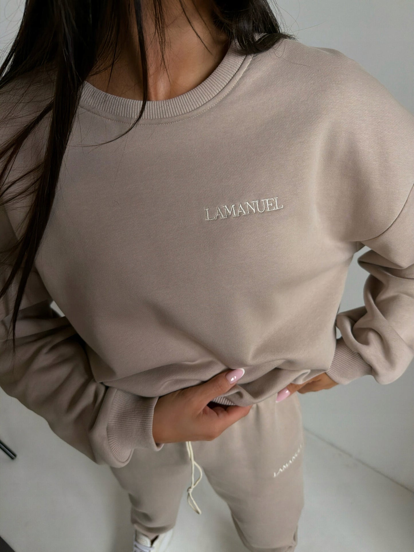 KOMPLET DAMSKI DRES DRESOWY LA MANUEL LAMANUEL WOMAN BEŻ BEŻOWY BAWEŁNA M/L