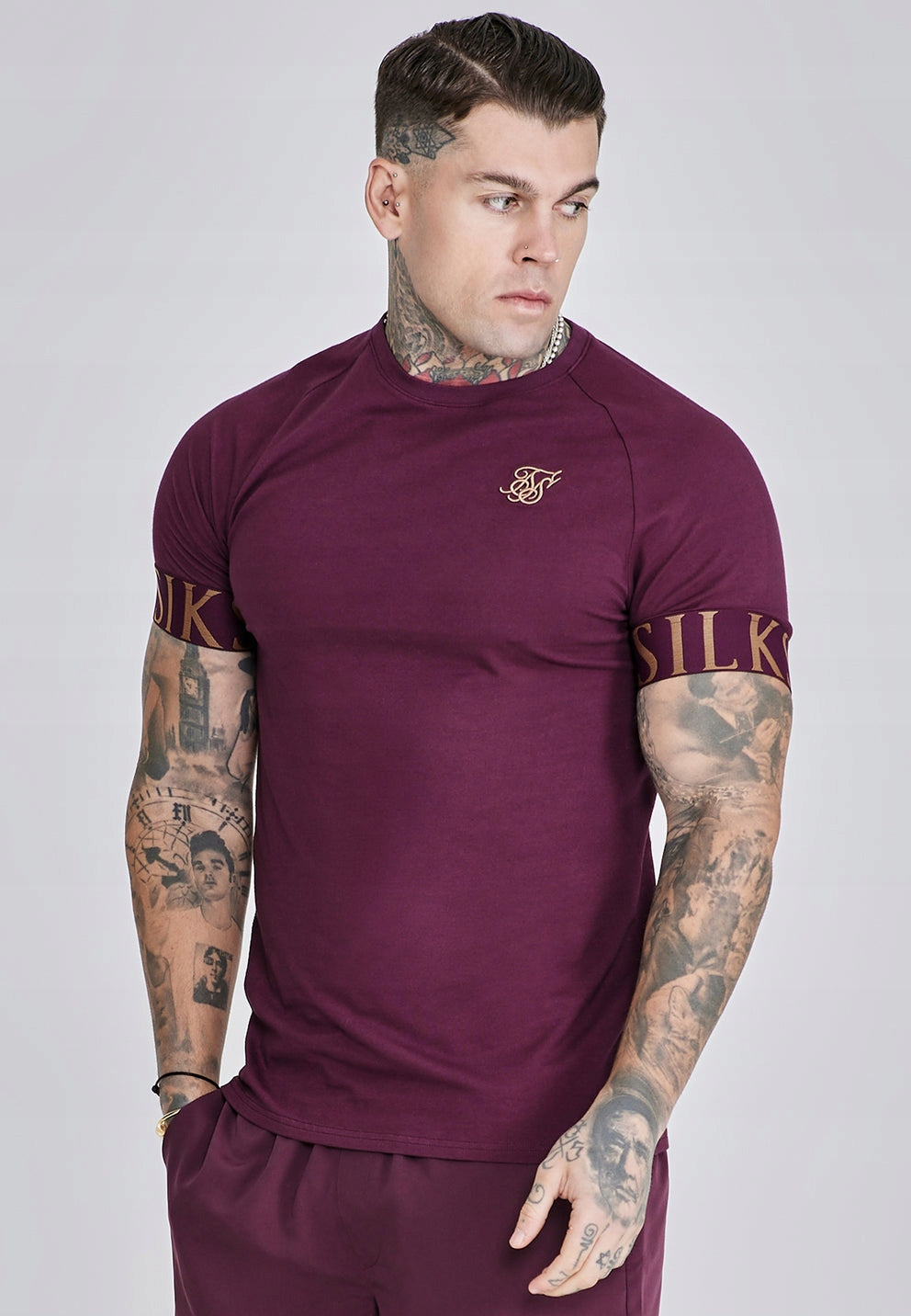 SIKSILK T-shirt męski bordowy burgund SS-27660 Tech T-shirt rozmiar M