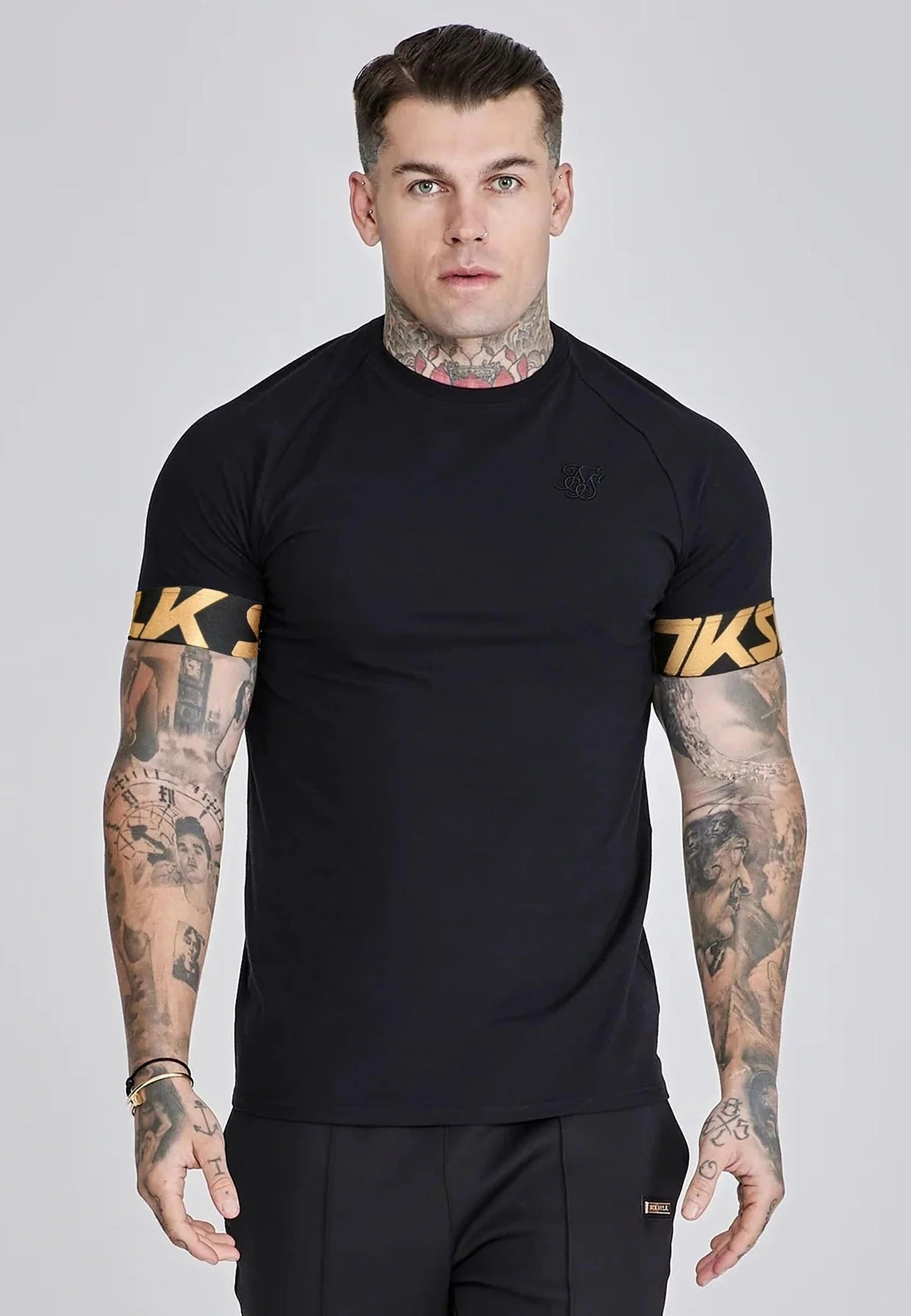 SIKSILK T-shirt męski czarny bawełna SS-28919 Dynamic T-shirt rozmiar XL