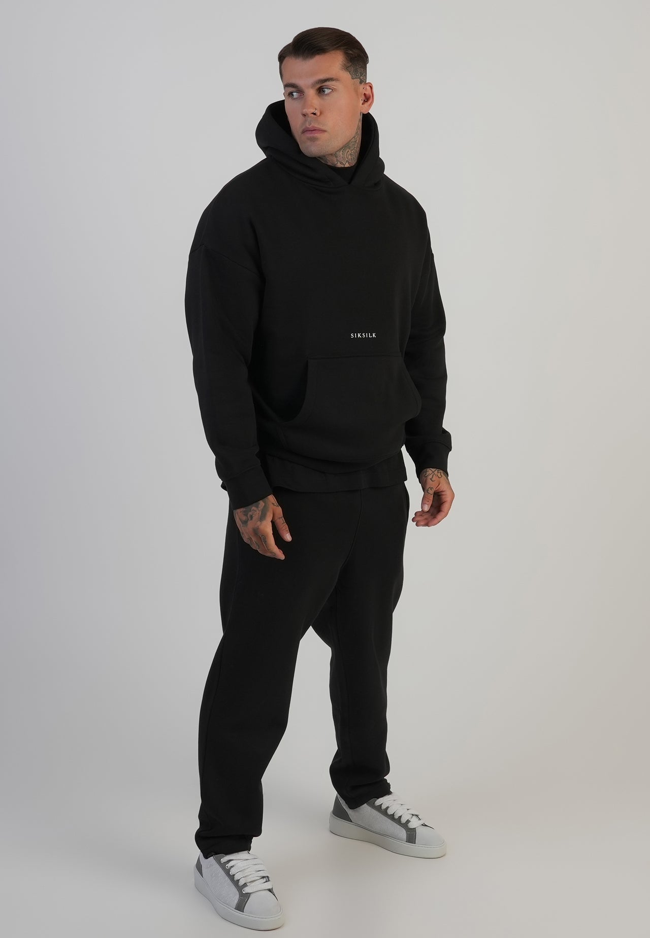 Siksilk Graphic Hoodie SS-28768 Bluza z Kapturem Oversize czarna M