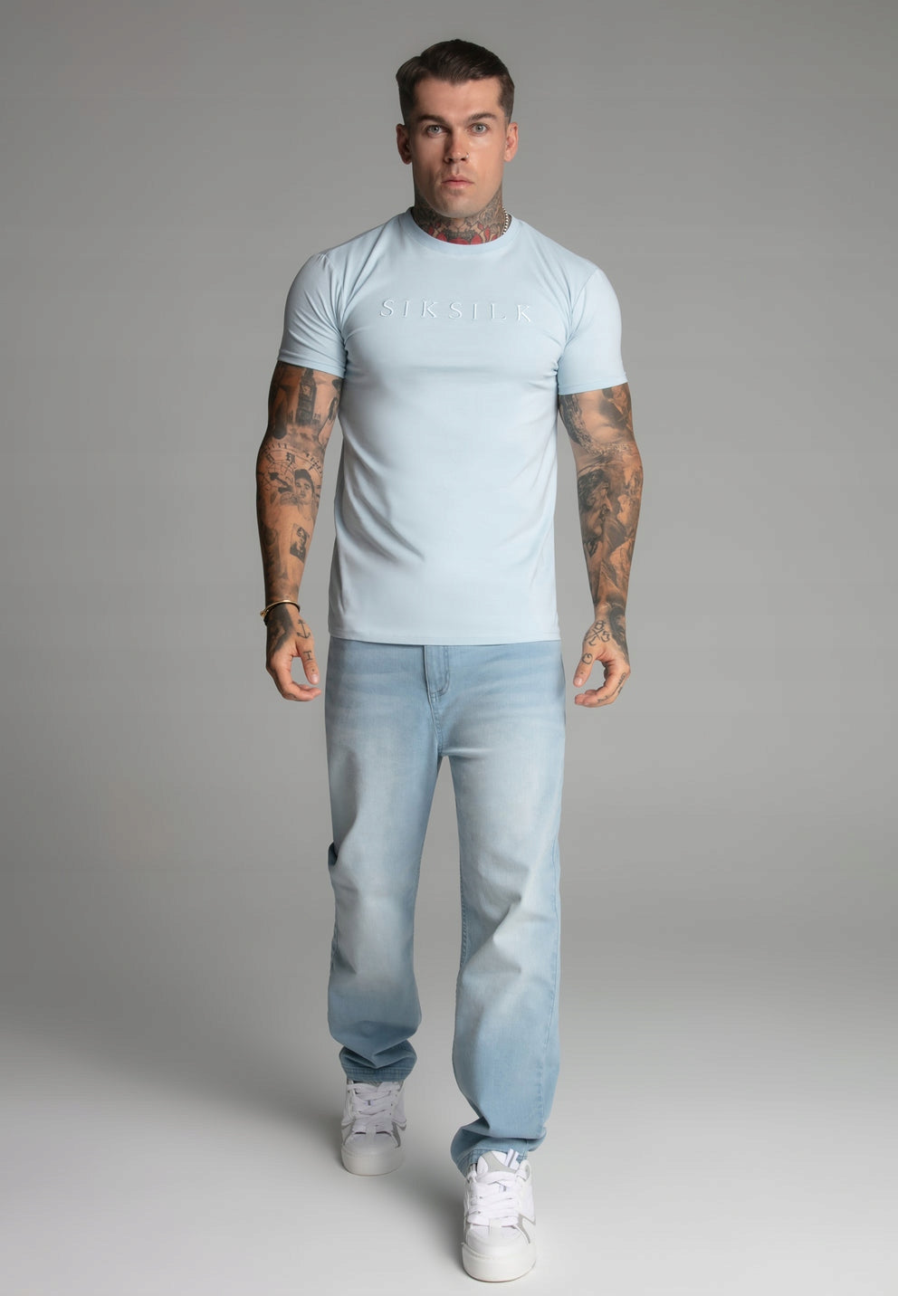 SIKSILK T-shirt męski niebieski SS-27372 koszulka Muscle Fit T-shirt roz XL