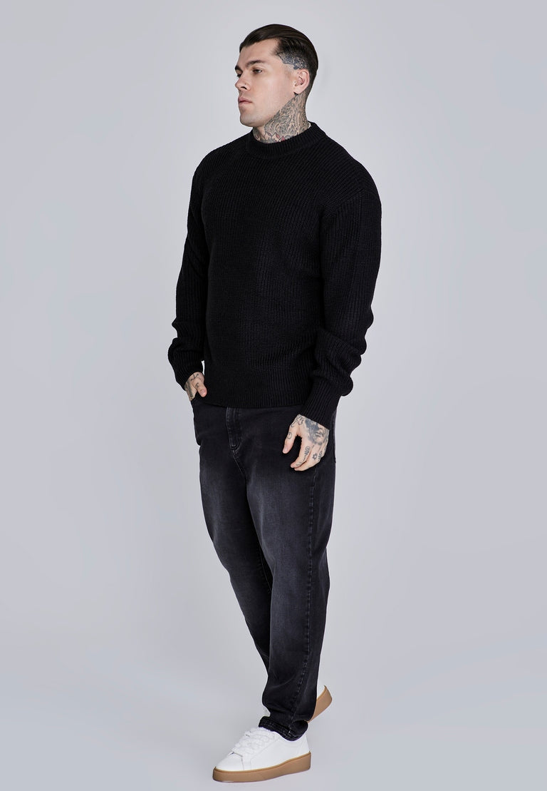 SIKSILK sweter męski czarny Knitted Sweater SS-27906 rozmiar XL