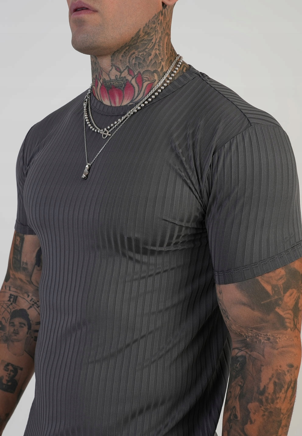 SIKSILK T-shirt męski szary SS-28630 Muscle Fit T-Shirt rozmiar S