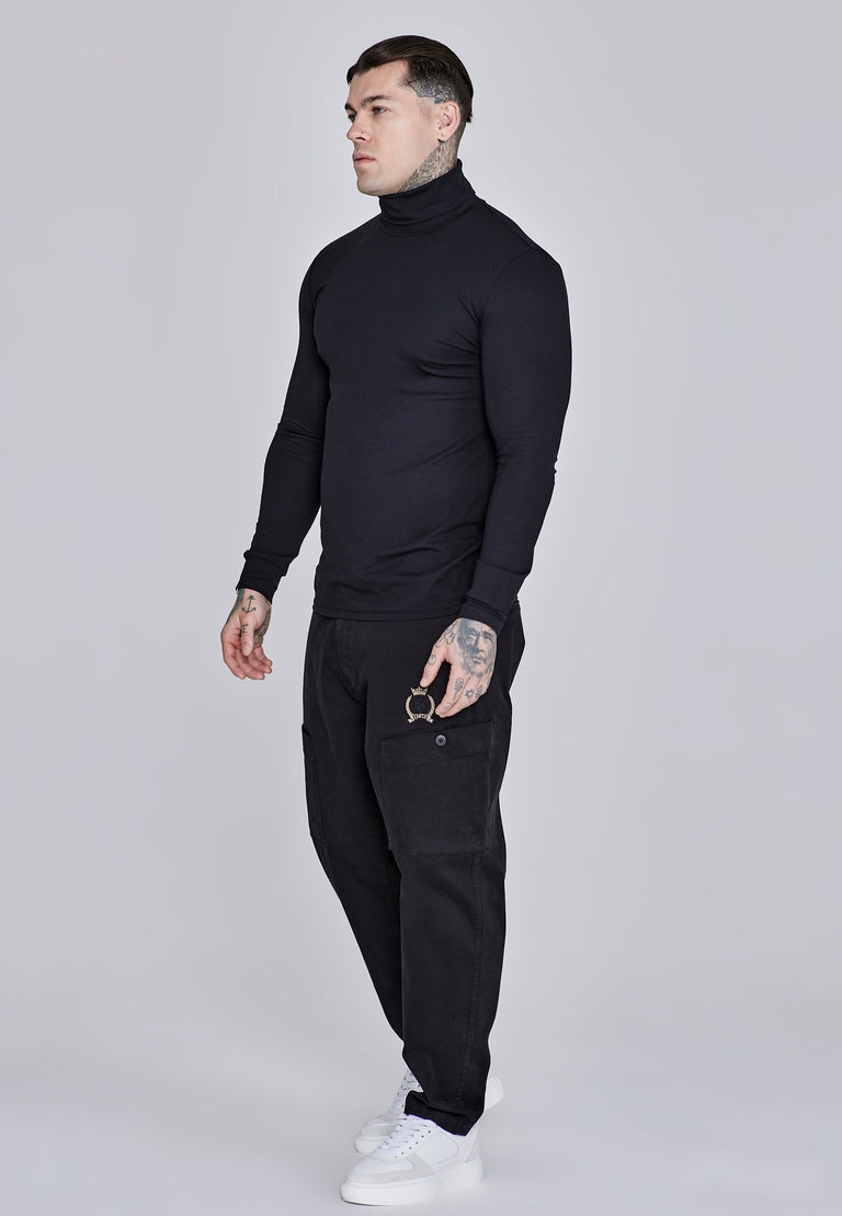 SIKSILK Golf męski czarny bawełniany SS-28983 Roll Neck Top rozmiar L