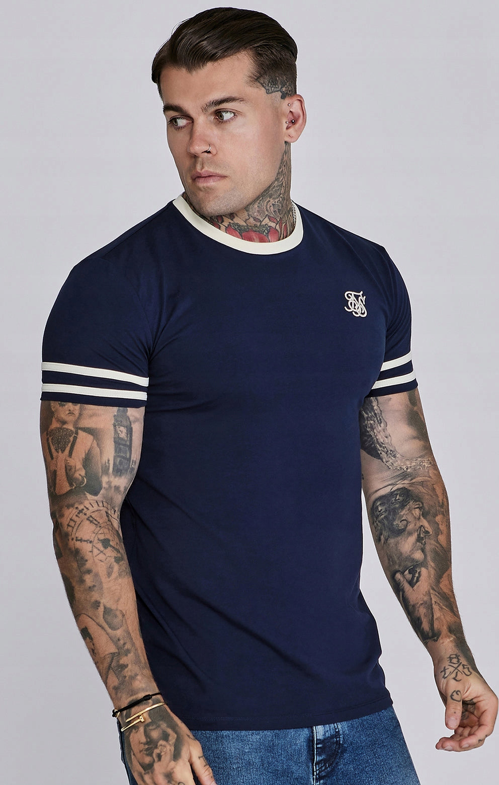 SIKSILK T-Shirt męski niebieski granatowy SS-26756 rozmiar S