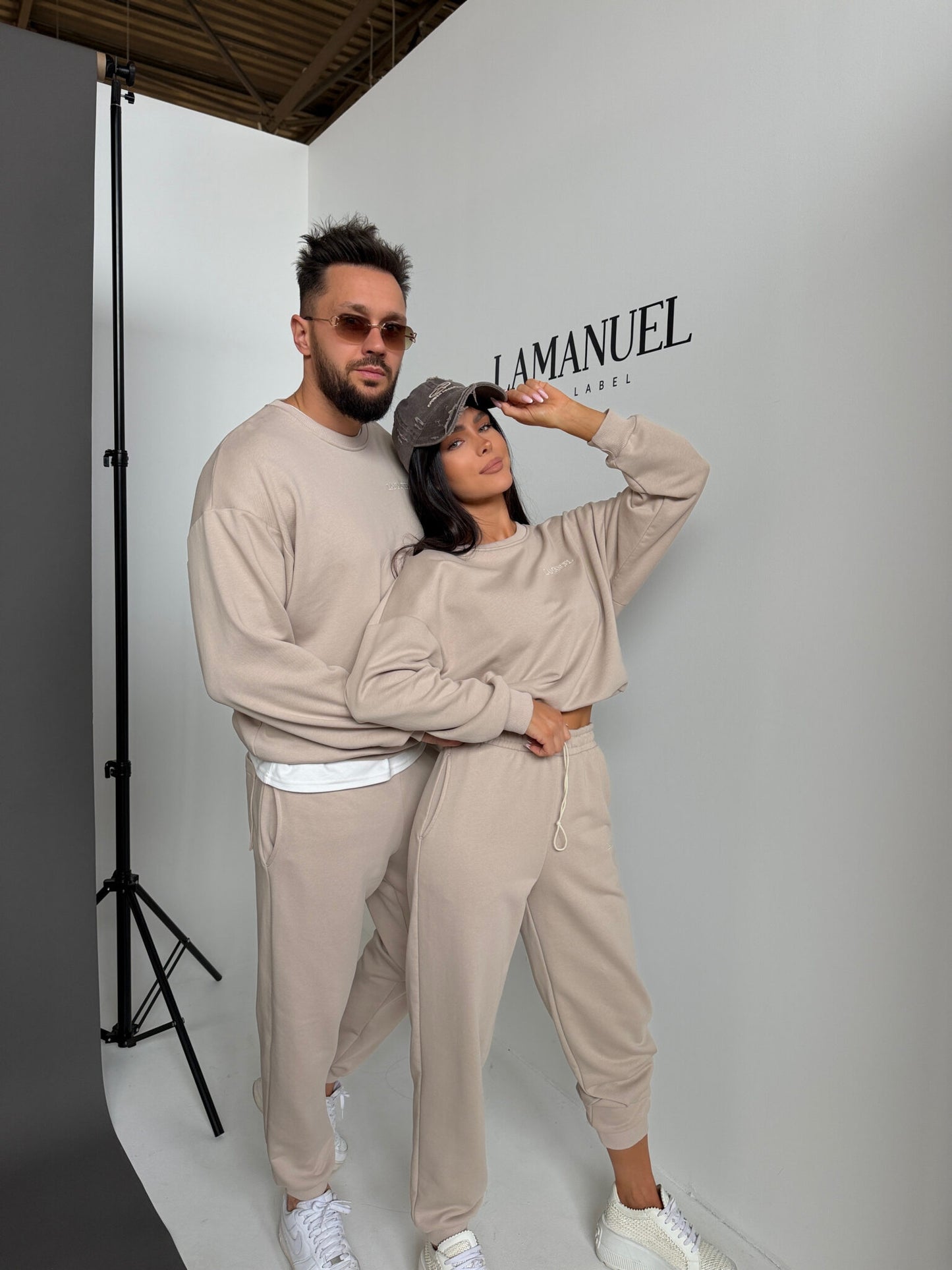 KOMPLET DAMSKI DRES DRESOWY LA MANUEL LAMANUEL WOMAN BEŻ BEŻOWY BAWEŁNA M/L