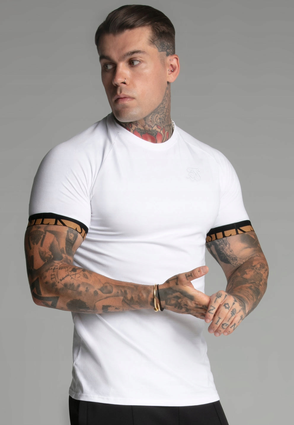 SIKSILK T-shirt męski biały SS-27393 Tech T-shirt rozmiar M