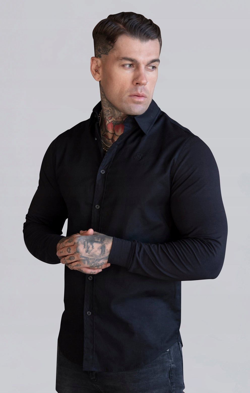 SIKSILK koszula z długim rękawem czarna SS-26462 bawełna rozmiar XXL