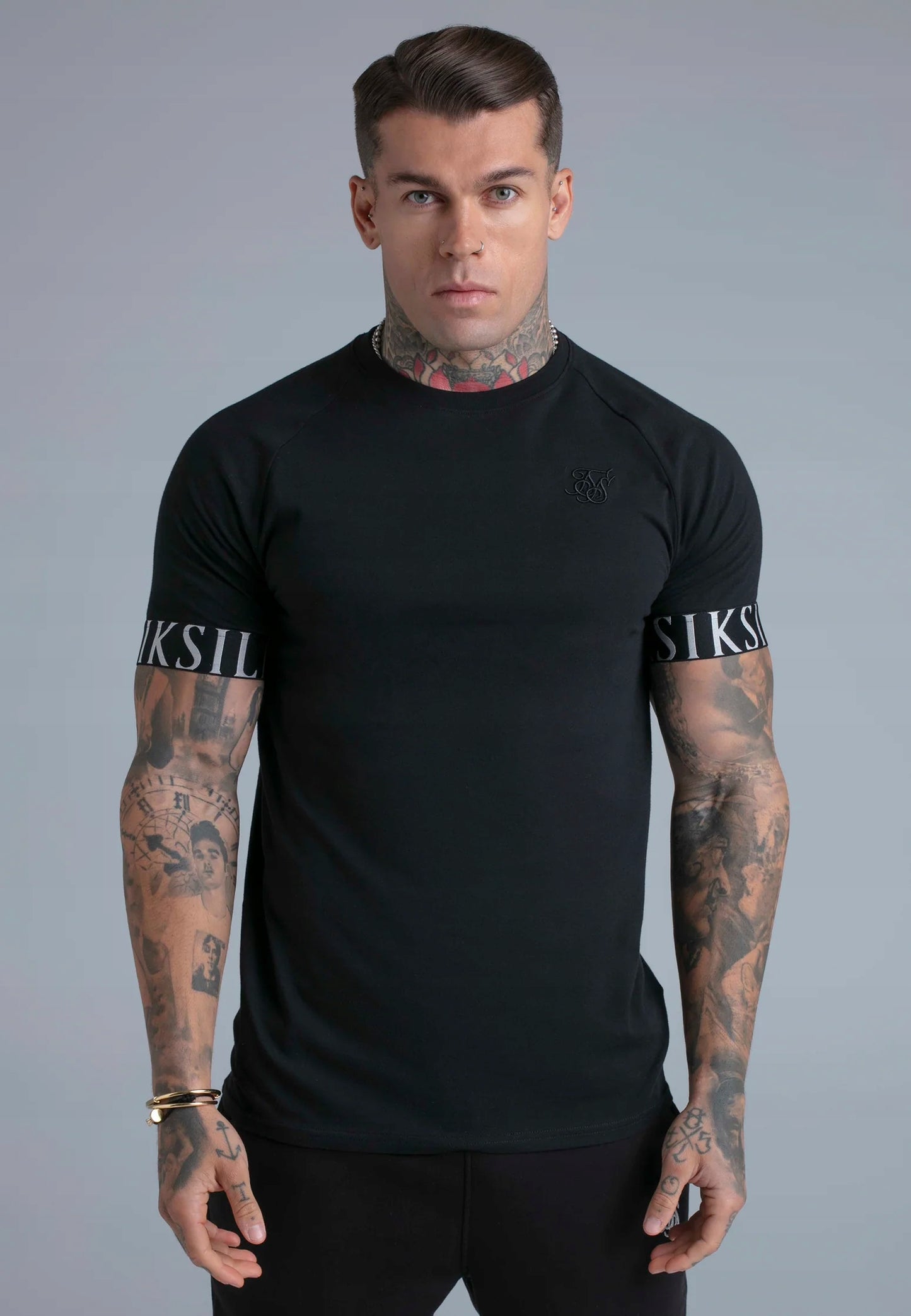 SIKSILK T-shirt męski czarny bawełna SS-28403 Tech T-Shirt rozmiar L