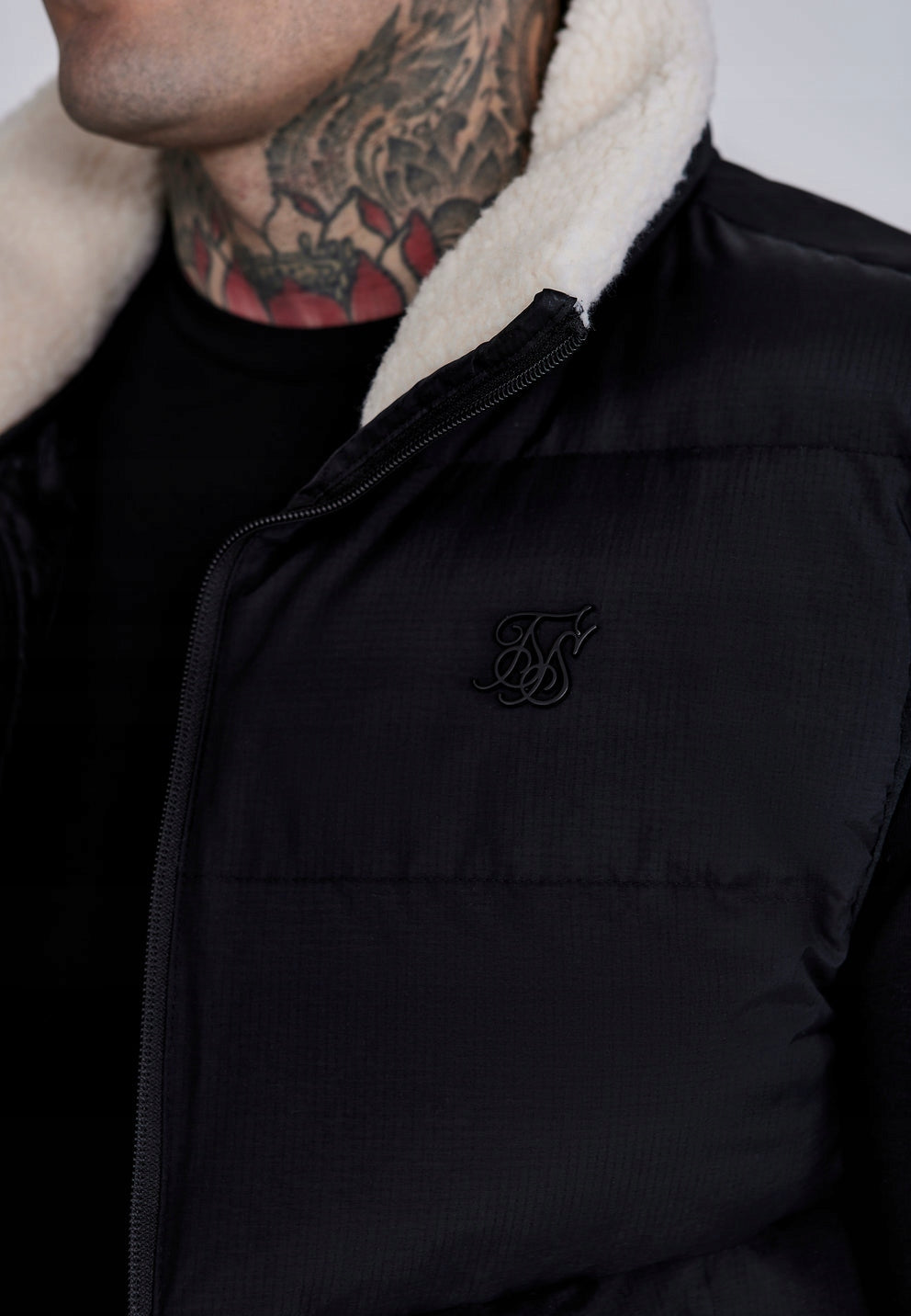 SIKSILK Męska kamizelka czarna SS-27495 Gilet baranek rozmiar S