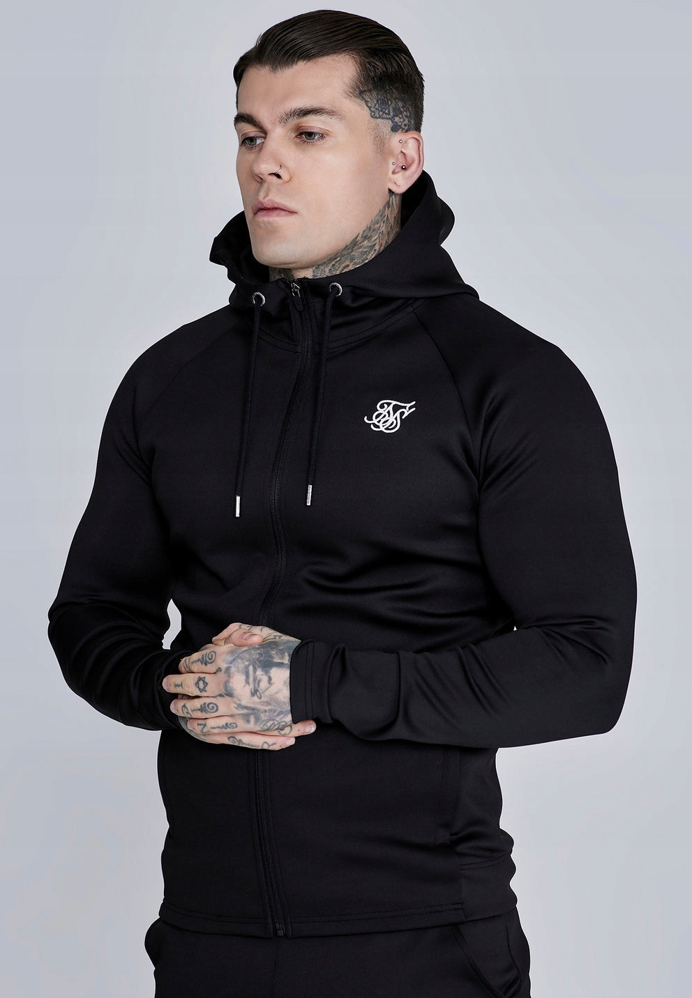 SIKSILK Bluza czarna rozpinana SS-28168 Essentials Poly Full Zip Hoodie S