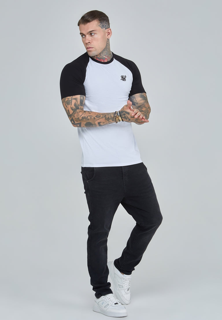 SIKSILK T-Shirt biały Koszulka biało czarna Raglan T-Shirt SS-28480 rozm. L