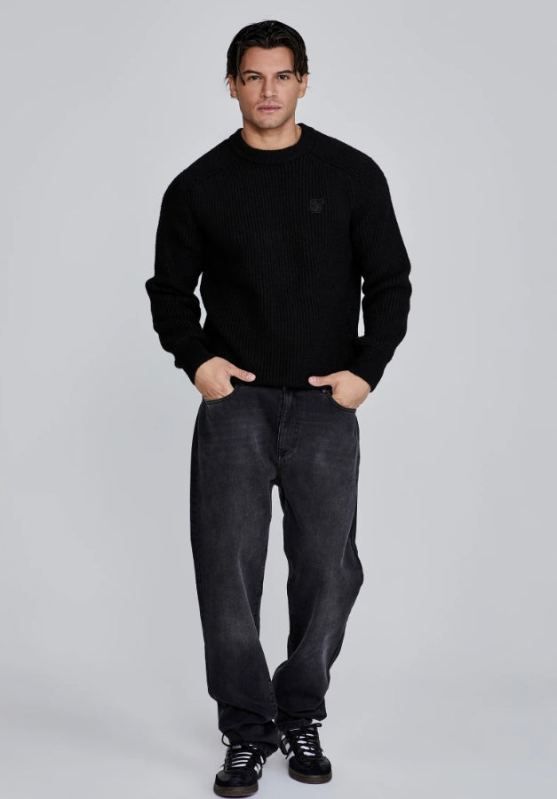 SIKSILK sweter męski czarny Knitted Sweater SS-27081 rozmiar XL