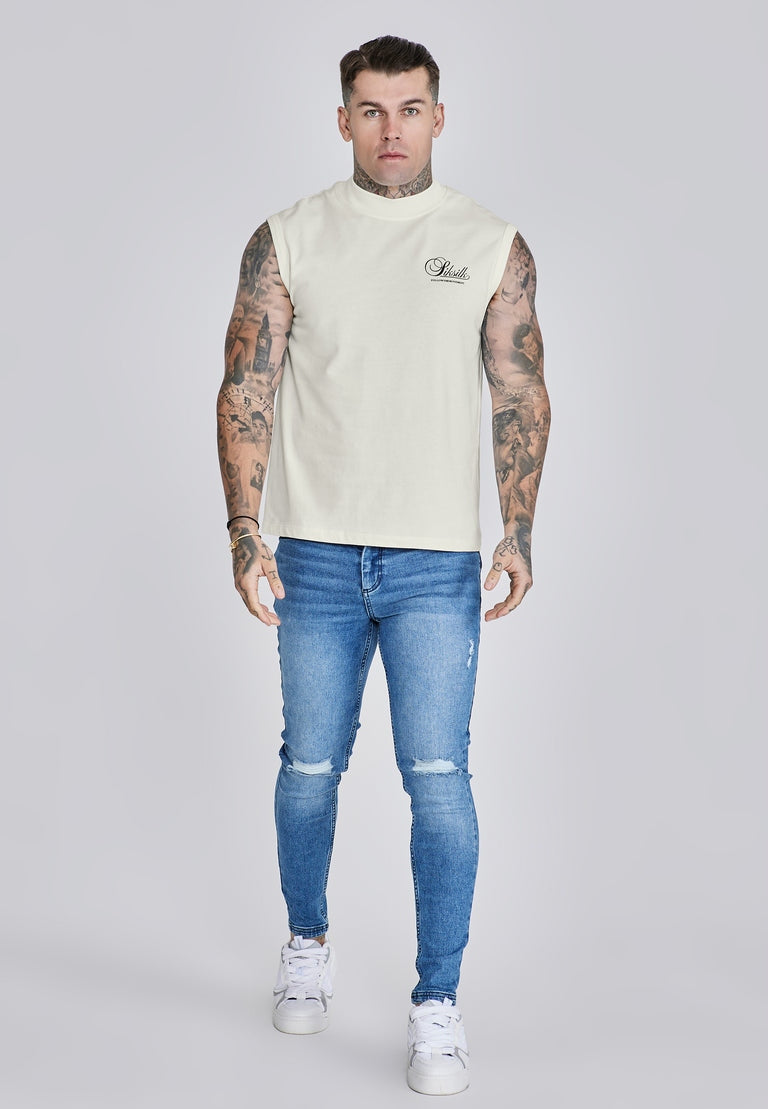 SIKSILK koszulka bez rękawów biała ECRU T-shirt SS-27793 rozmiar M
