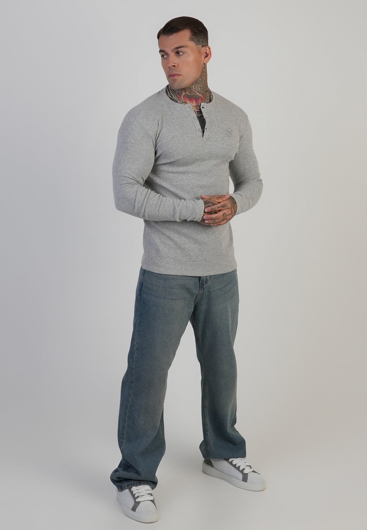 SIKSILK Koszulka szara z długim rękawem SS-27961 Henley T-Shirt rozmiar L