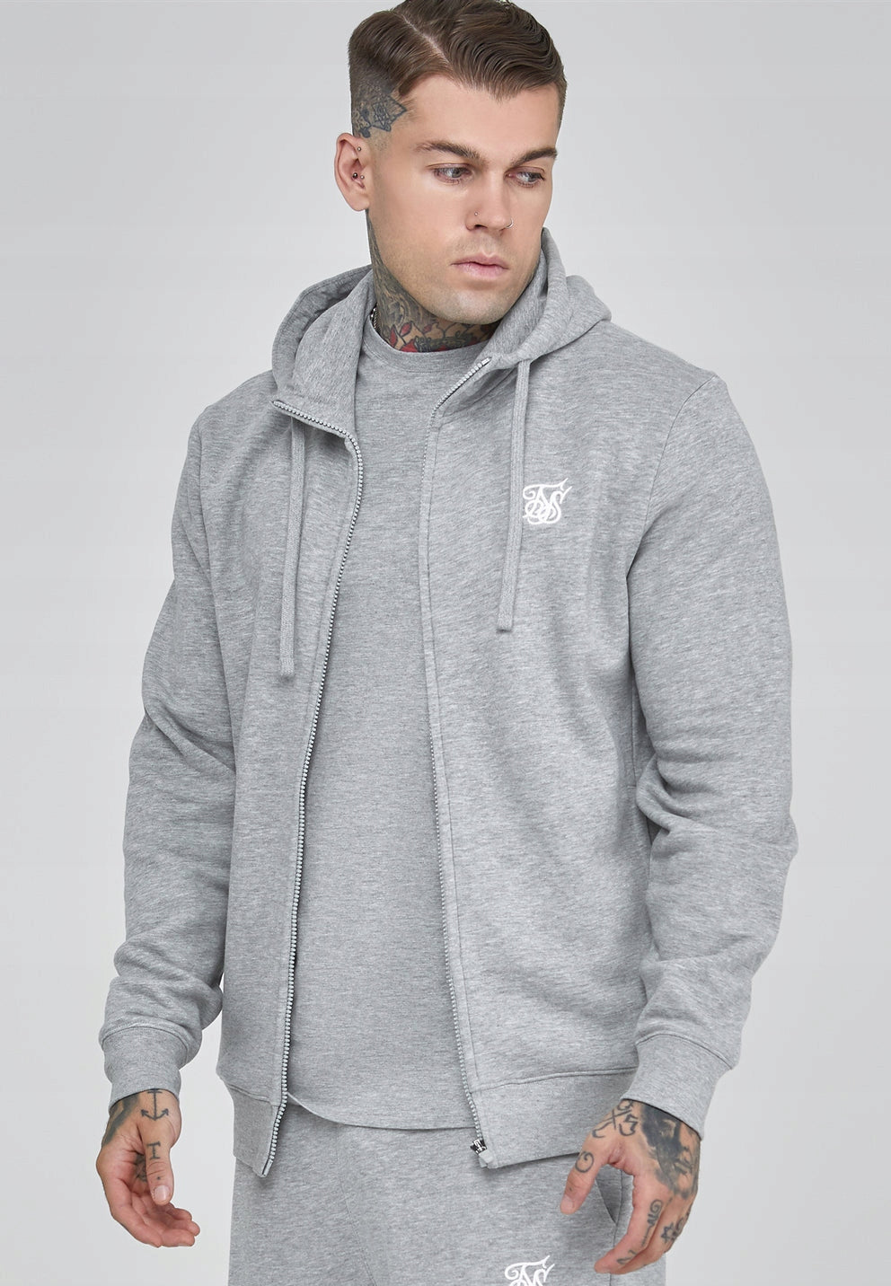 SIKSILK Bluza szara rozpinana SS-26933 Essentials Full Zip Hoodie rozmiar M