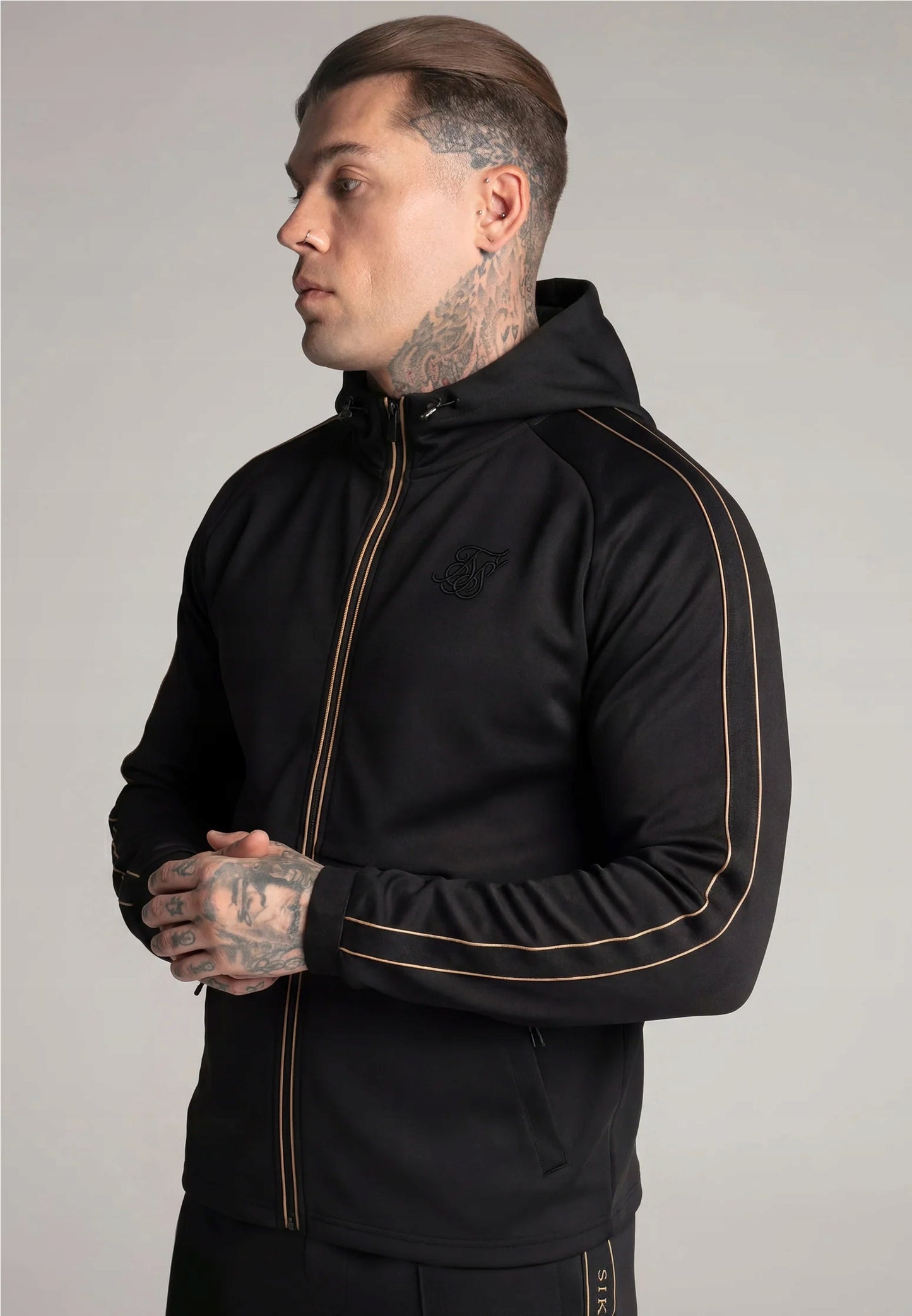 SIKSILK Bluza Męska Czarna Rozpinana SS-28221 Full Zip Hoodie Premium S