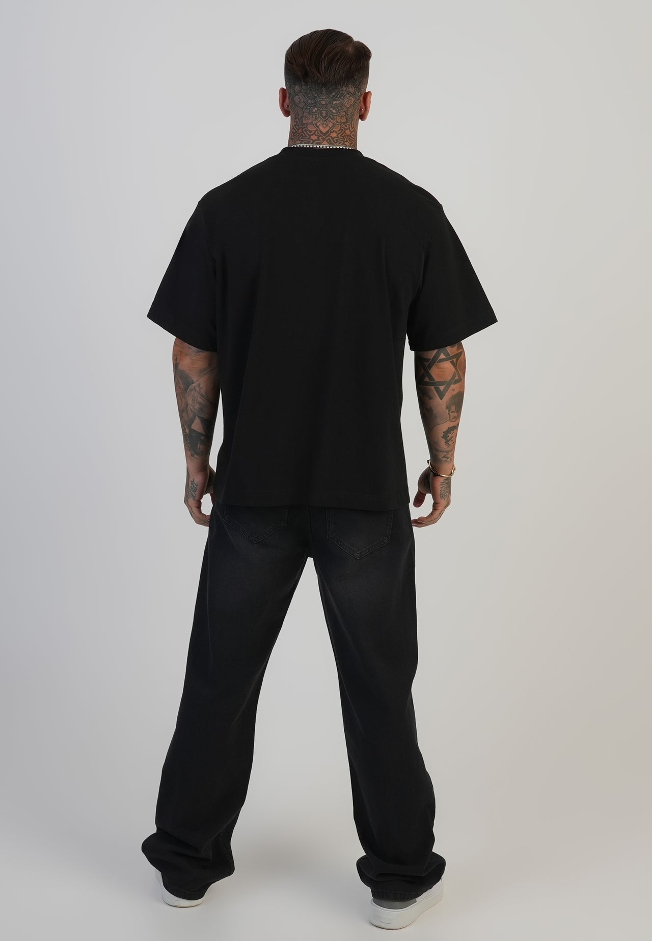 SIKSILK T-shirt męski oversize czarny SS-28866 Logo T-Shirt rozmiar M
