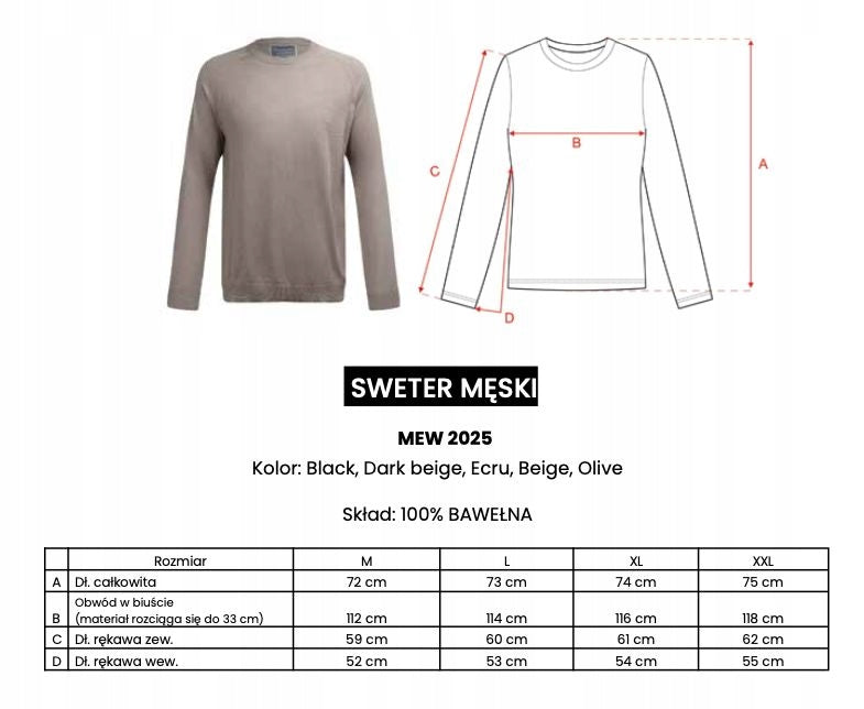 OlaVoga Sweter męski OLAVOGA MEW ciemny beż XXL beżowy okrągły rozmiar XXL