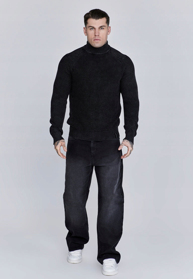 SIKSILK sweter męski czarny High Neck Sweater SS-27927 rozmiar S