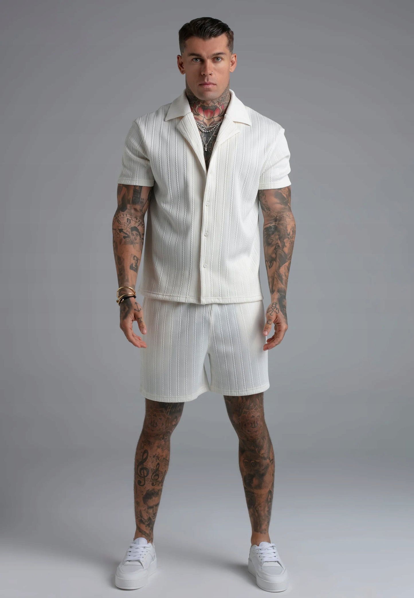 SIKSILK Koszula męska ECRU Textured Shirt SS-29027 rozmiar S