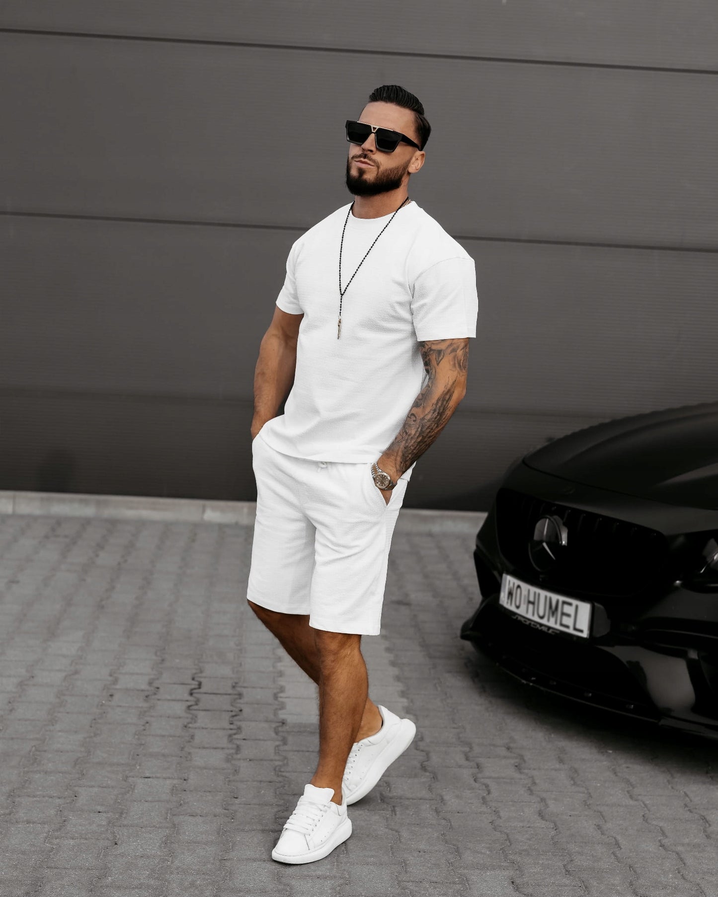 OLAVOGA Komplet męski biały O LA VOGA XAER T-shirt i spodenki ECRU rozm. XL