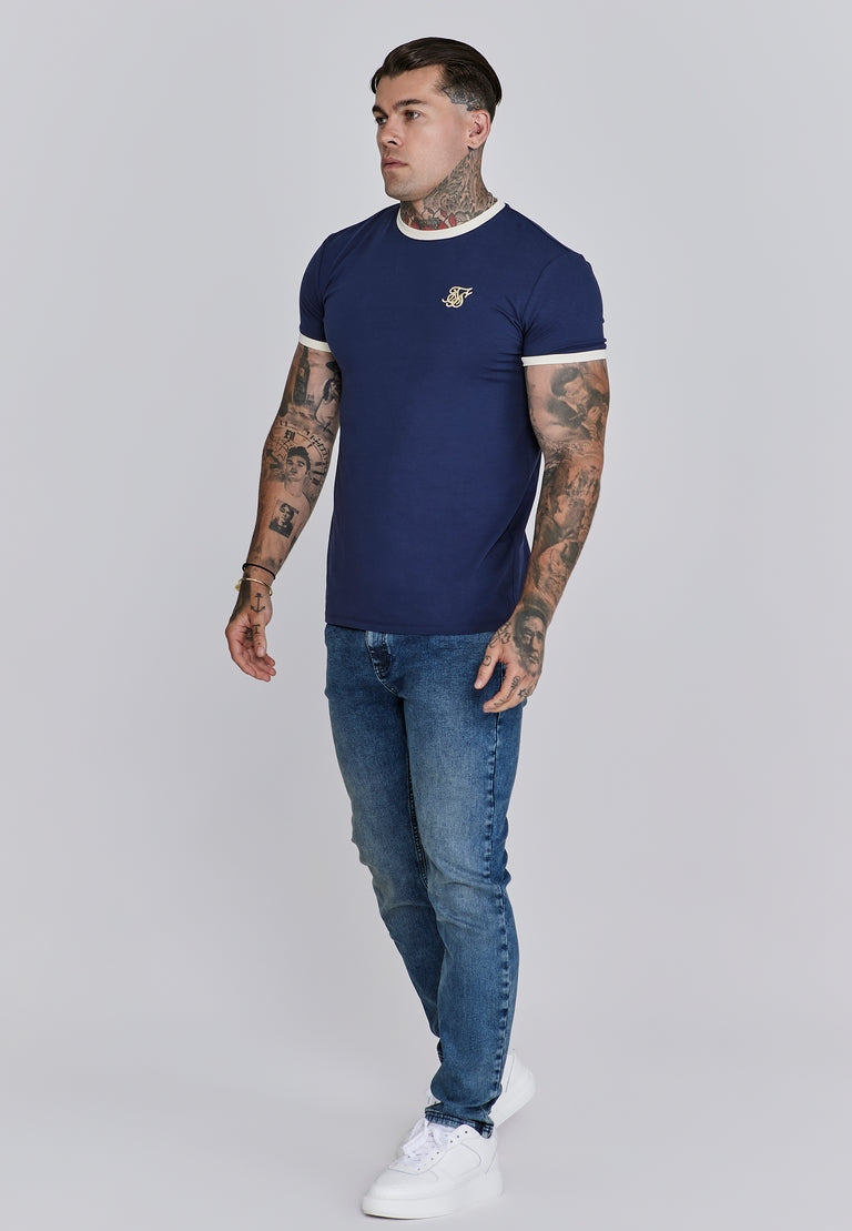 SIKSILK T-shirt męski niebieski SS-26763 koszulka Ringer T-shirt rozmiar M
