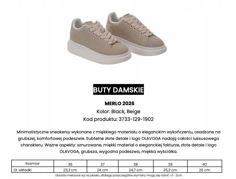 Buty damskie SNEAKERSY OLAVOGA MERLO 2026 czerń 39 CZARNE O LA VOGA