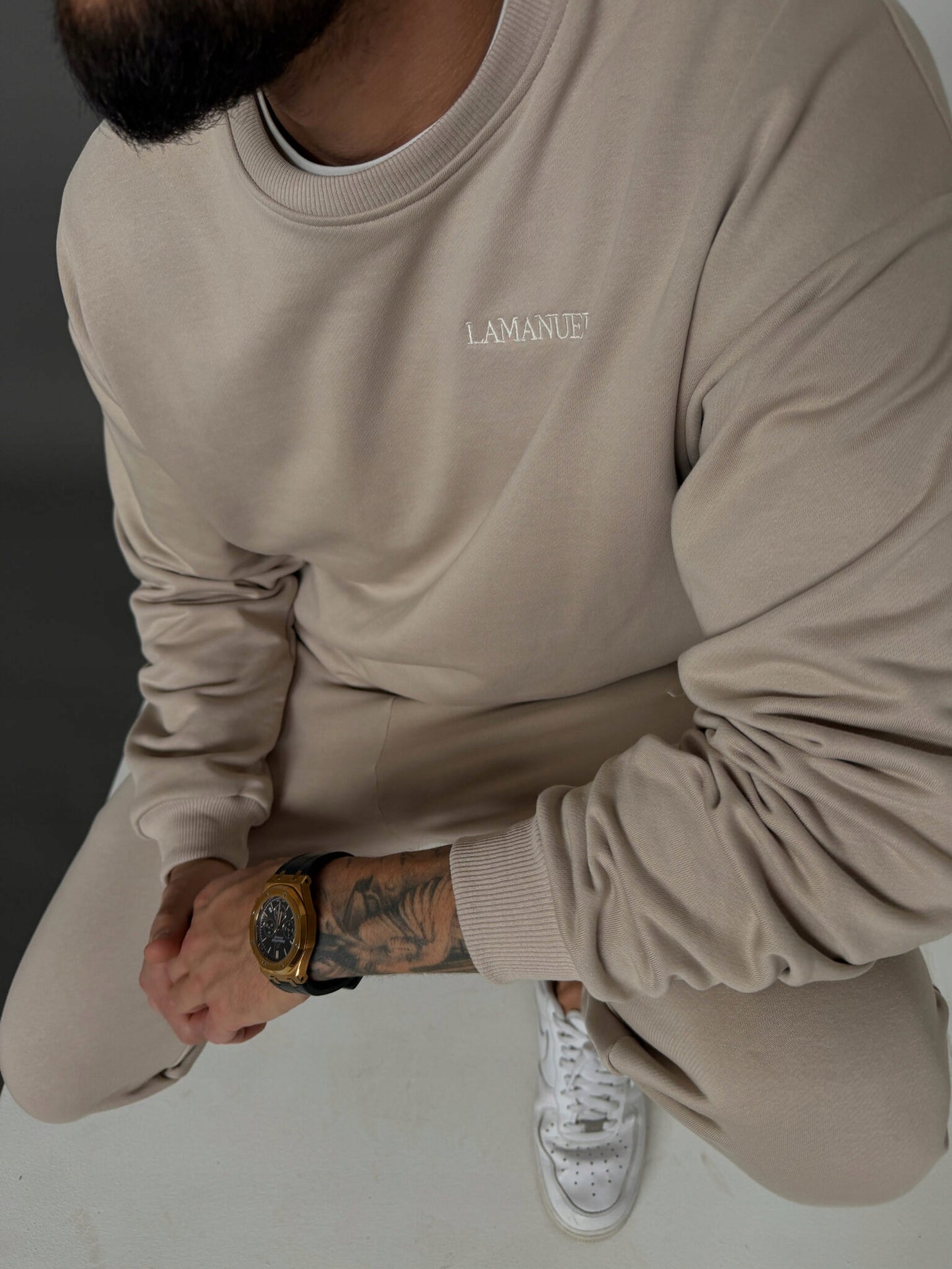Komplet Lamanuel Men Beż ROZMIAR L/XL Bluza Spodnie LA MANUEL