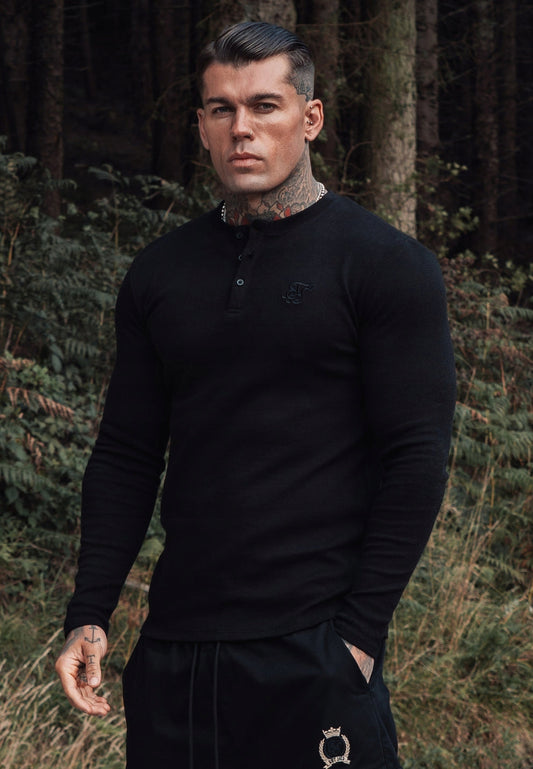 SIKSILK Koszulka czarna z długim rękawem SS-27976 Henley T-Shirt rozmiar L