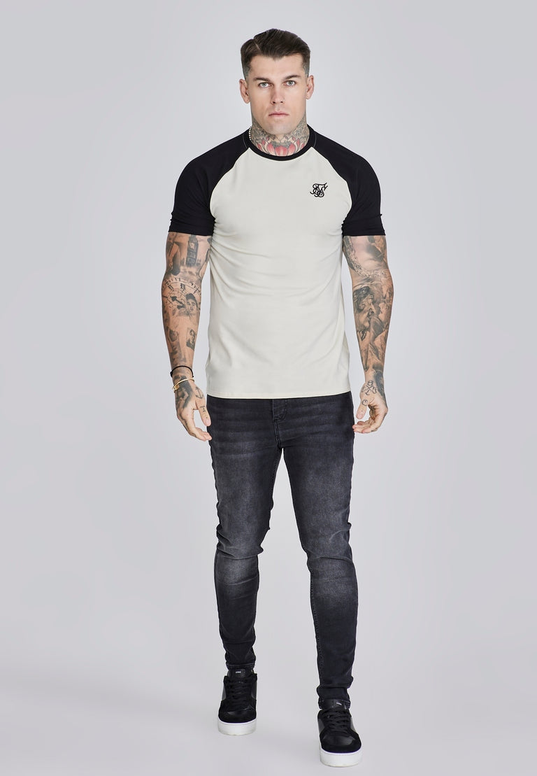 SIKSILK T-shirt męski ecru + czarny SS-27238 koszulka Raglan T-shirt M
