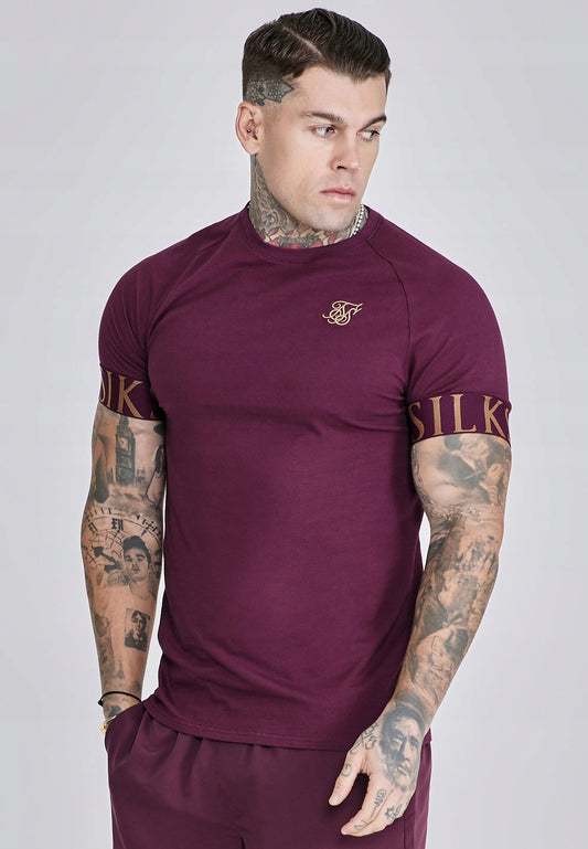 SIKSILK T-shirt męski bordowy burgund SS-27660 Tech T-shirt rozmiar S
