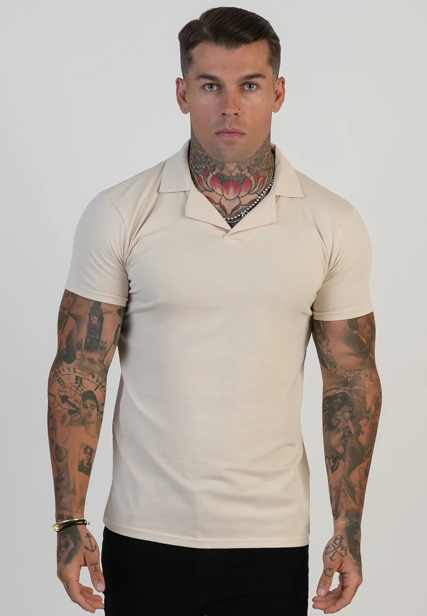 SIKSILK Koszulka Polo ECRU SS-28493 Revere Polo rozmiar M