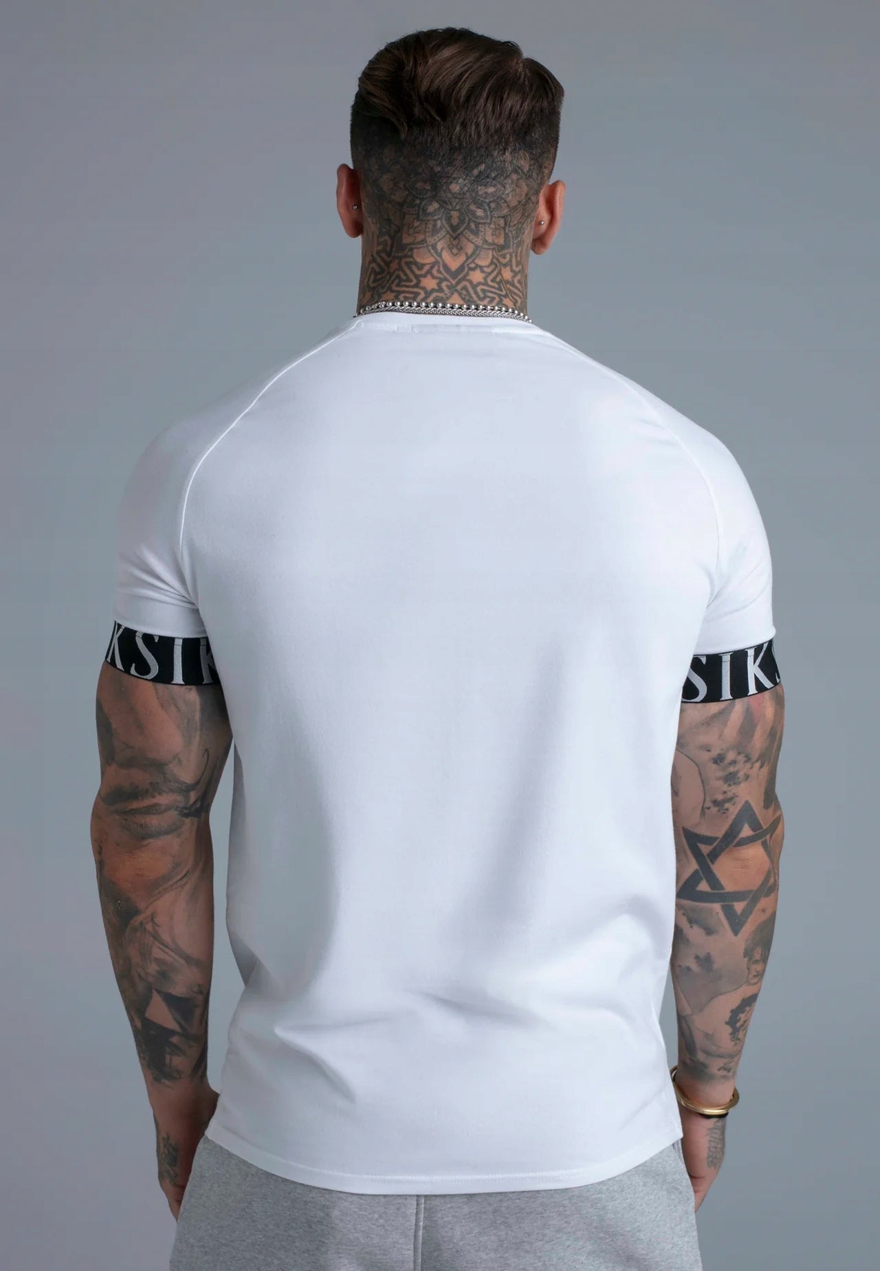 SIKSILK T-shirt męski biały bawełna SS-28404 Tech T-Shirt rozmiar S