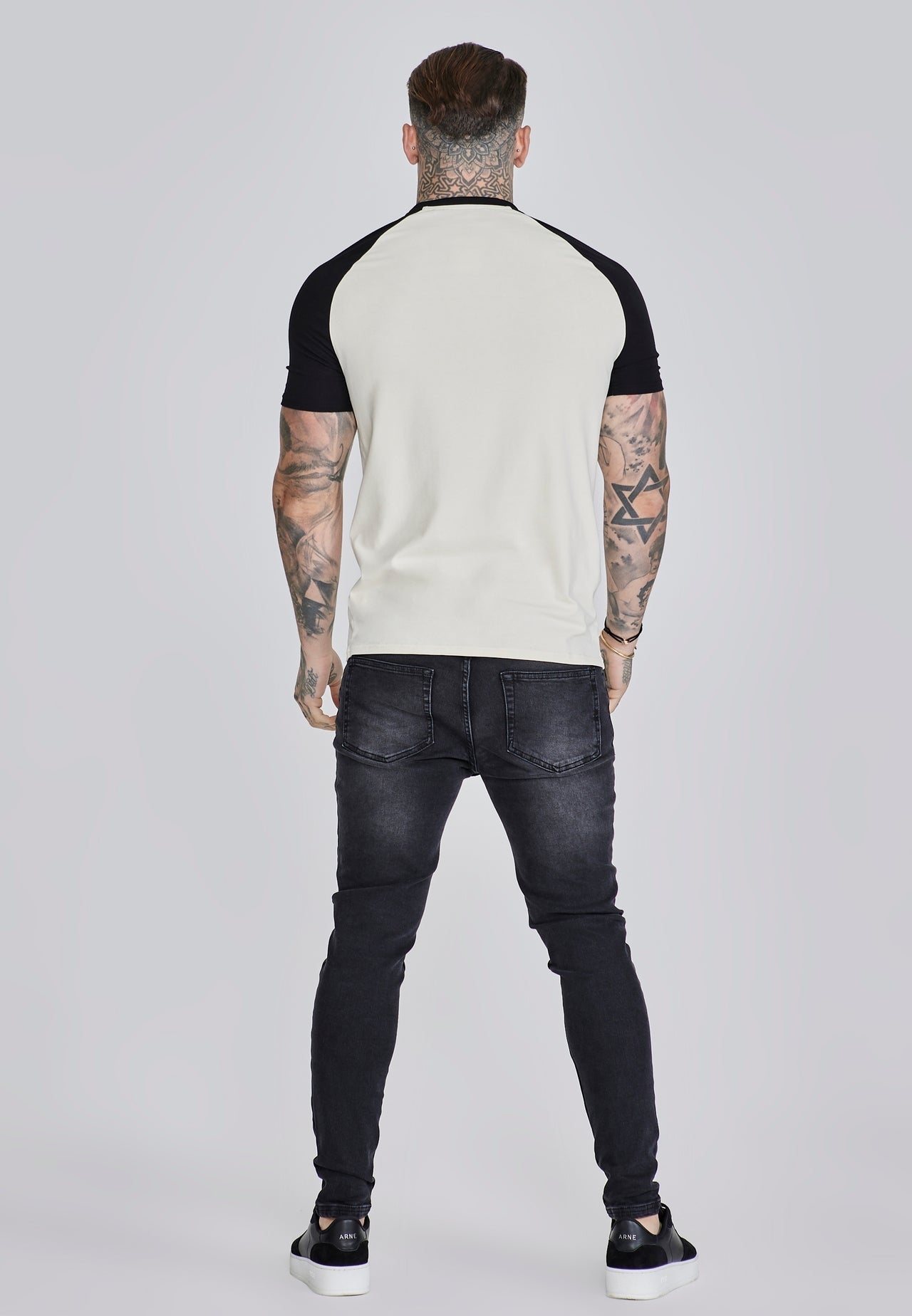 SIKSILK T-shirt męski ecru + czarny SS-27238 koszulka Raglan T-shirt M