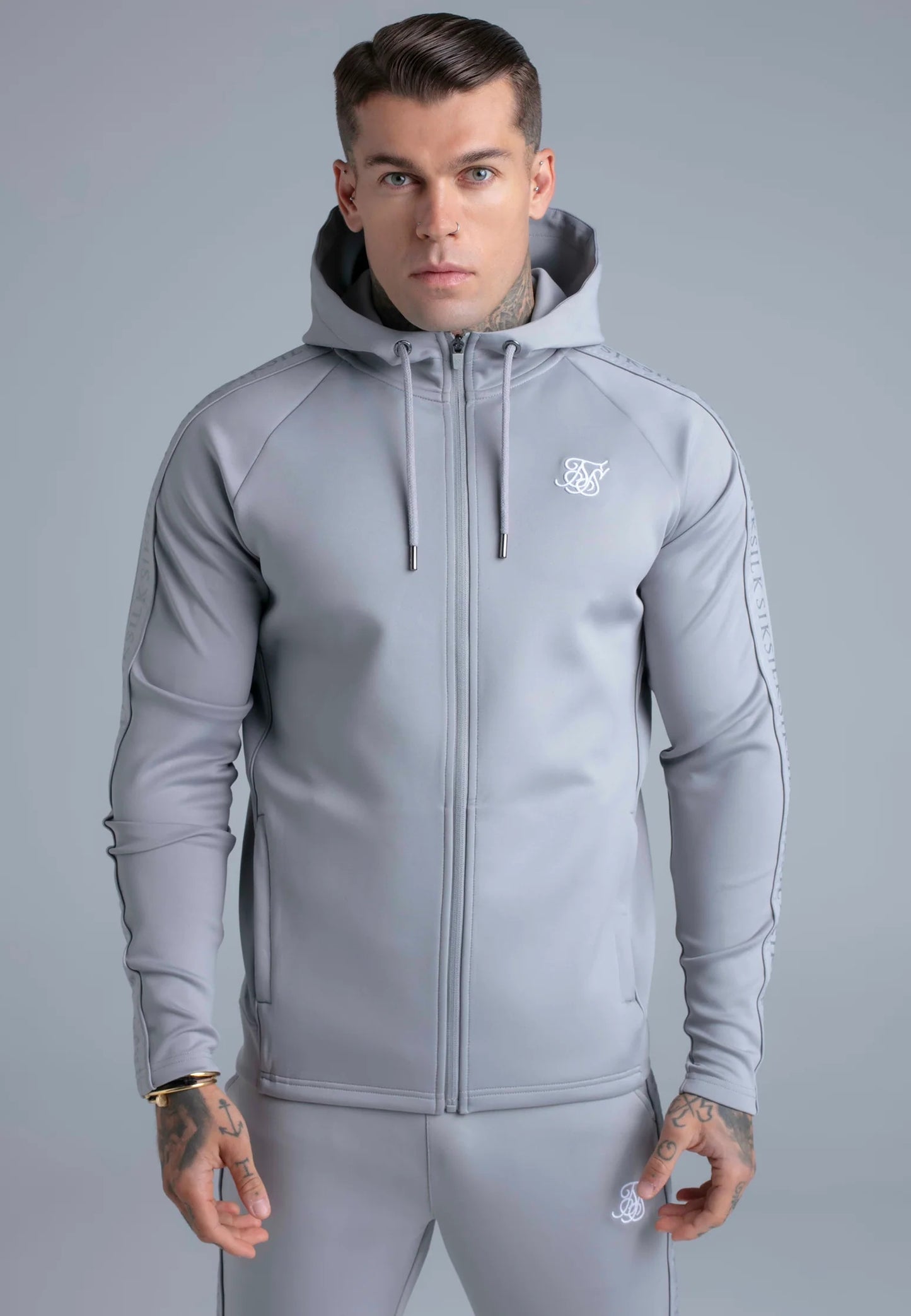 SIKSILK dresy męskie Hoodie and Joggers Set SS-28330 szare rozmiar XL