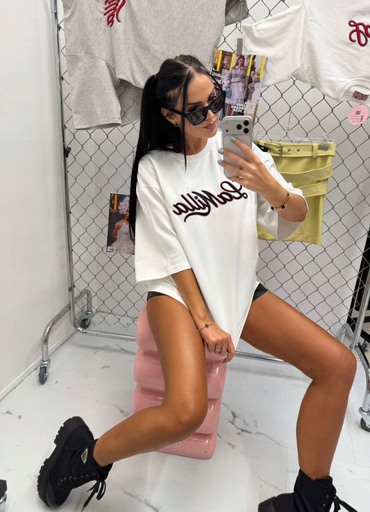 T-SHIRT DAMSKI KRÓTKI RĘKAW LA MILLA ROZM UNIWERSALNY DUŻE LOGO BIAŁY