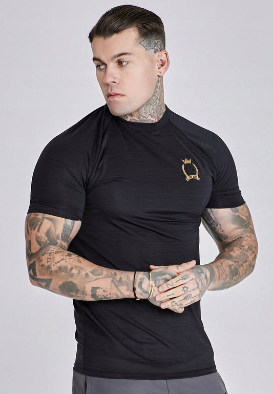 SIKSILK T-shirt męski czarny SS-27895 CREST TECH T-shirt rozmiar S