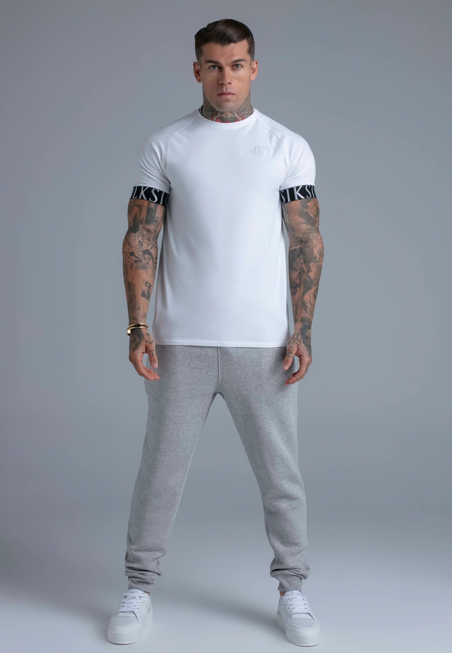 SIKSILK T-shirt męski biały bawełna SS-28404 Tech T-Shirt rozmiar L