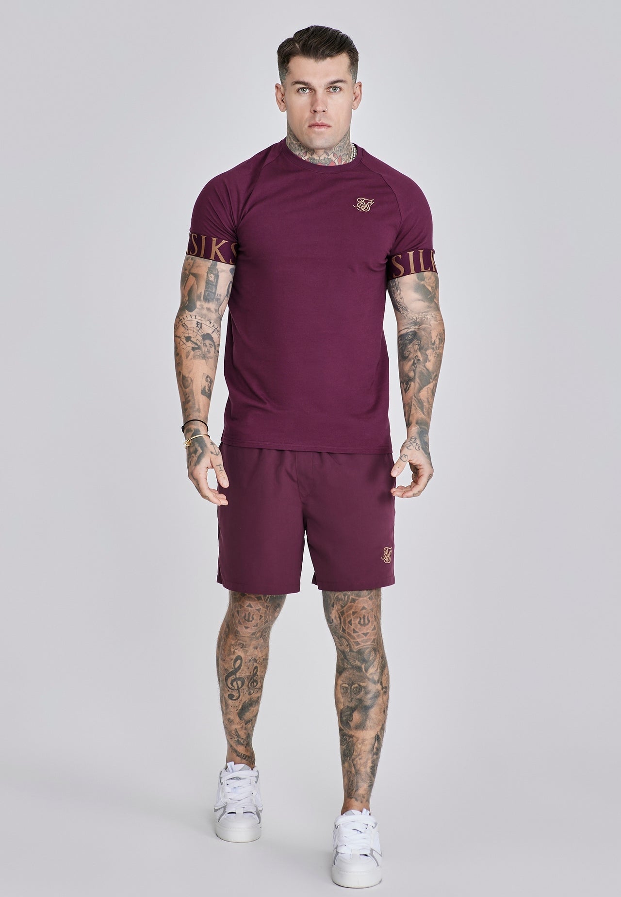 SIKSILK T-shirt męski bordowy burgund SS-27660 Tech T-shirt rozmiar M