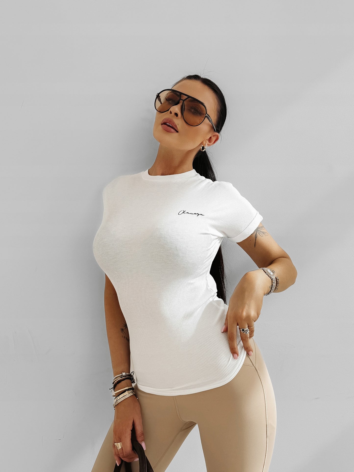 T-shirt damski OLAVOGA BASIC FIOERY 2025 ecru M
