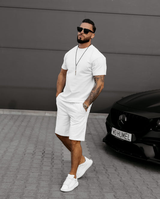 OLAVOGA Komplet męski biały O LA VOGA XAER T-shirt i spodenki ECRU