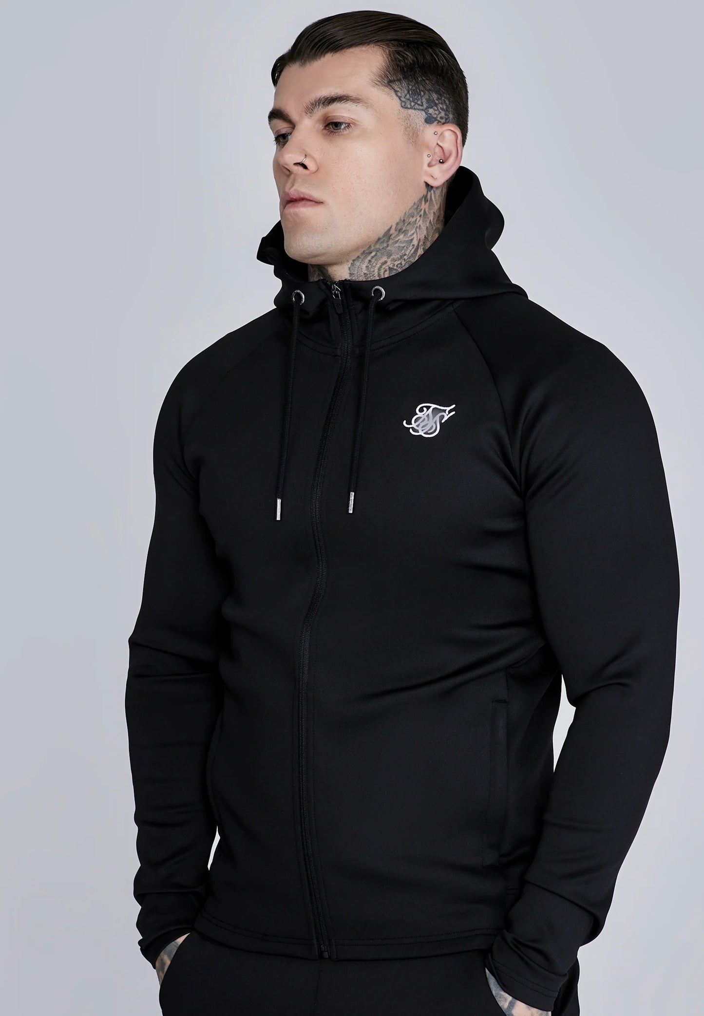SIKSILK dresy męskie Hoodie and Joggers Set czarne SS-28158 komplet dresowy spodnie i bluza